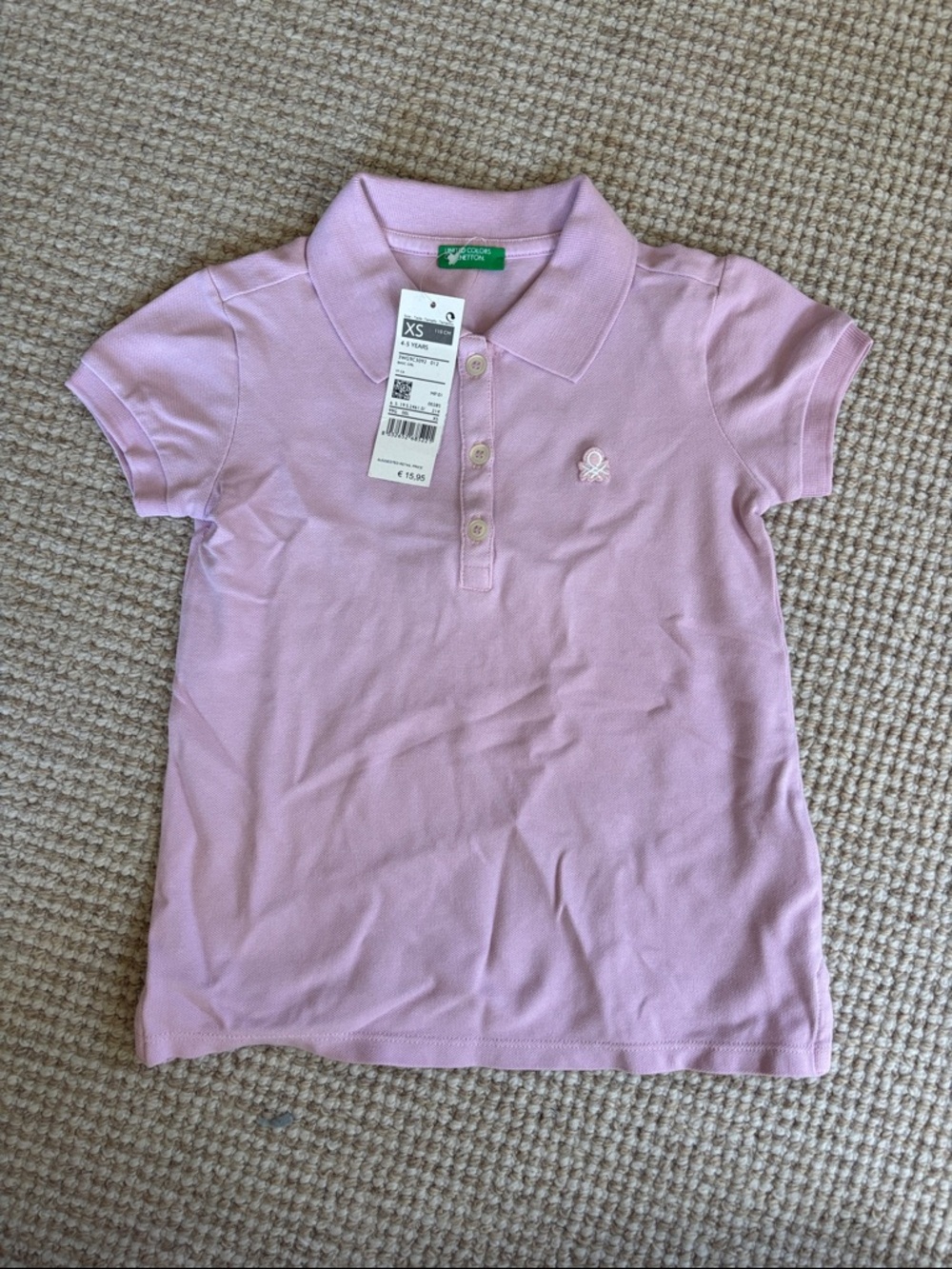 NWT United Colors Of Benetton Girls' Pink Polo Shirt, size XS 4-5 years